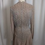 Oleg Cassini 80s 90s Vintage  Couture Formal Beaded Crêpe Dress Beige Size 6 Photo 11