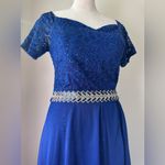 Vintage Y2K Rory U.S.A. Royal Blue Sequined Beaded High Low Short Sleeve Dress Size XS Photo 3