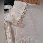 ZARA  Oyster White Pearl Lapel Tie Collar Ruffled Cuffs Button Down‎ Blouse XS Photo 8