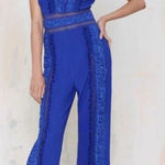 The Jetset Diaries  Iris Blue Jumpsuit Size 6 Crochet Embellishments Photo 0