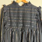 Farm Rio  Metallic Stripe Ruffle Shirt Blouse Women's Small Black Top Boho NWOT Photo 11