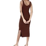 NWT The Drop Yasmine Side Slit Ribbed Scoop Neck Solid Brown Midi Dress Pullover Size L Photo 1