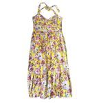 Bardot Dress Women's L Linen Labella Halter Midi Tiered Flounce Floral Back Tie Photo 5