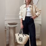 ZARA Women Bloggers Favorite Ecru Textured Weave Bomber Collared Zip Jacket Sz M Photo 2