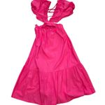 ZARA  Medium Poplin Cut-Out Puff-Sleeve Midi Dress Fuchsia Nwt Photo 4