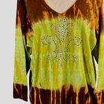Tryst Tie Dye Rhinestone Fleur de Lis Top Citrus Combo Cotton USA Made 3X Photo 0