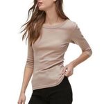 Michael Stars 💕💕 Dora 3/4 Sleeve Shine Tee Crew Neck Gild One Size NWOT Photo 0