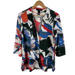 Ali Miles Abstract Floral Cardigan Small Multicolor 3/4 Sleeve Lightweight Artsy Photo 0
