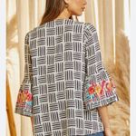 Savanna Jane Size Small Embroidered Blouse Top Black White Flare Sleeve Boho Photo 3