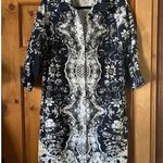 Soft Surroundings  Nave Linen Blend Midi Shirt Dress Bead embellished Navy Blue M Photo 0