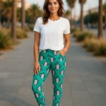 LuLaRoe Womens Leggings Sz TC Mint Pink Cream Teal Art Deco 12 14 16 18 Tall Photo 1