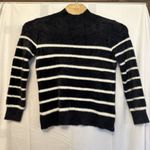 Bailey 44 Size Medium Eyelash Knit Sweater Black White Striped Mock Neck‎ Soft Photo 0