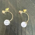 Women's gold dangle fashion jewelry earrings with white/light pink ball Photo 3