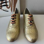 i’alave Metallic Gold Chevron Textured Lace Up Leather Oxford Shoes Size 37‎ Photo 1