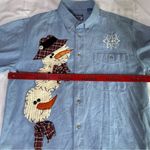 Allsport Denim Jean Shirt Size Large Longsleeve Women Snowman Applique Teacher Blue Photo 3