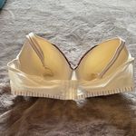 Cacique New  Ivory and Burgundy Pinstripe Bra with Lace Thick Shoulder Strap Photo 3