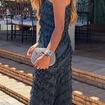 ZARA   One-Shoulder Fringe Dress in Teal evening party cocktail maxi midi  Photo 3