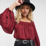 Free People Red Burgendy Wine Flowy Boho Silky Long Sleeve Cottagegore Bodysuit Photo 14