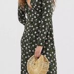 Wild Honey medium plunge v-neck dark green floral print long sleeve mini dress Photo 1