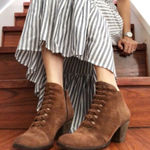 Free People  Loveland Ankle Boot Size 39 US 9 Brown Suede Snake Embossed Boho Photo 0