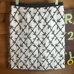 Talbots  Linen Black White Midi Embroidered Leaf Bamboo Stripe Lined Pencil Photo 0