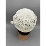 Womens Beret Cap One Size Tan Cotton Eyelet Pattern Crochet Knitted Newsboy Hat Photo 3