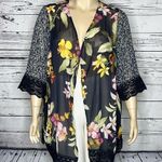 cj banks Size 2X Floral Print - Crochet Lace Trim Kimono Jacket Cardigan Photo 0