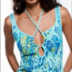 ZARA  CUT OUT JACQUARD PRINT KNIT DRESS w/ Adjustable Tie Strap & Opening at Neck Photo 3