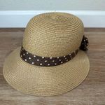 Nicole Marciano 100% Straw Split Brim Bow Polka Dot Summer Hat Tan Photo 2