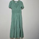 Anthropologie The Somerset Linen Blend Maxi Dress Sz M Sea Foam Green Tiered Photo 1