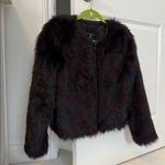 H&M Faux Fur Burgundy + Navy Toned Faux Leather Trim Coat Photo 8
