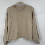 Lululemon La Boxy Crew Neck Top Women 10 Beige Raw Rolled Hem Athleisure Casual Photo 0