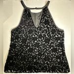 Brixon Ivy  Black Velvet Floral Halter Tank Top With Button‎ Neck Closure XL Photo 6
