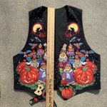 Vintage Halloween Teddy Bear Jack O Lantern Quilted Fall Vest Handmade SMALL? Black Photo 4