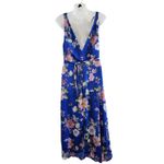 Lulus  Sleeveless Floral Wedding Guest Tie-Strap Wrap Midi Dress Blue Size Small Photo 1