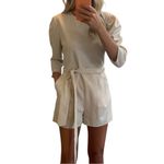 En Saison Taupe White Textured Striped Romper size Small NWT 3/4 Sleeves Photo 1