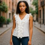 Altar'd State Altar’d State White/Ivory Sleeveless Blouse Ruffle Bow Bodice NWT Medium AT5387 Photo 1