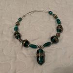 Women’s Bead Costume Necklace Beaded Blue / Green Glass Bronze Tone Choker Photo 5