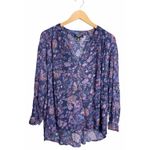 Nine West Jeans Georgia Blouse Floral V Neck Purple Size Large Viscose Photo 1