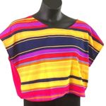 GB Women's Vibrant Stripe Print Short Sleeve Blouse – Size Large Photo 1