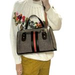 Vintage 70s Canvas Stripe Satchel Crossbody Bag Brown Tan Top Handle speedy Photo 10