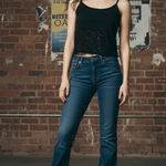 Derek Heart VTG Y2K Black Lace Crop Tank Top Built In Bra Goth Romantic Sz L Photo 0