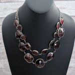 Vintage Necklace Dark Red and Dark Silver Tone / Grey Statement Necklace Photo 1