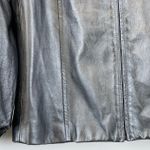 St. John  Leather Jacket Womens Large Pearlized‎ Steel Gray Quiet Luxury Old Money Photo 5