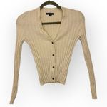 American Eagle  Cream Ribbed Button Front Cropped Cardigan Minimalist S Photo 0