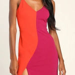 Lulus Perfect Duo Coral Red and Purple Color Block Bodycon Mini Dress Size Large Photo 0