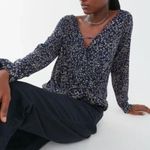 Urban Outfitters  Mayfair Drapery Surplice Top keyhole navy print Medium M Photo 0