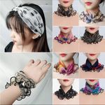 Women Shiny Pearl Organza Chiffon Scarves Bandana Ruffle Scarf Headband ☆ : Black Photo 2