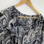 Dress Women Large Paisley Black White Cream Long Sleeve Artsy 3/4 Sleeve Artsy Photo 2