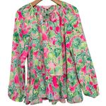 Lilly Pulitzer  Women’s Size S Raz Berry Catty Shack Tensley Tie Front Top Blouse Photo 4